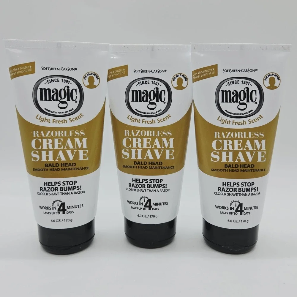 NEW Lot Of 3 - MAGIC Razorless Cream Shave BALD HEAD 6 oz Each Stop Razor Bumps